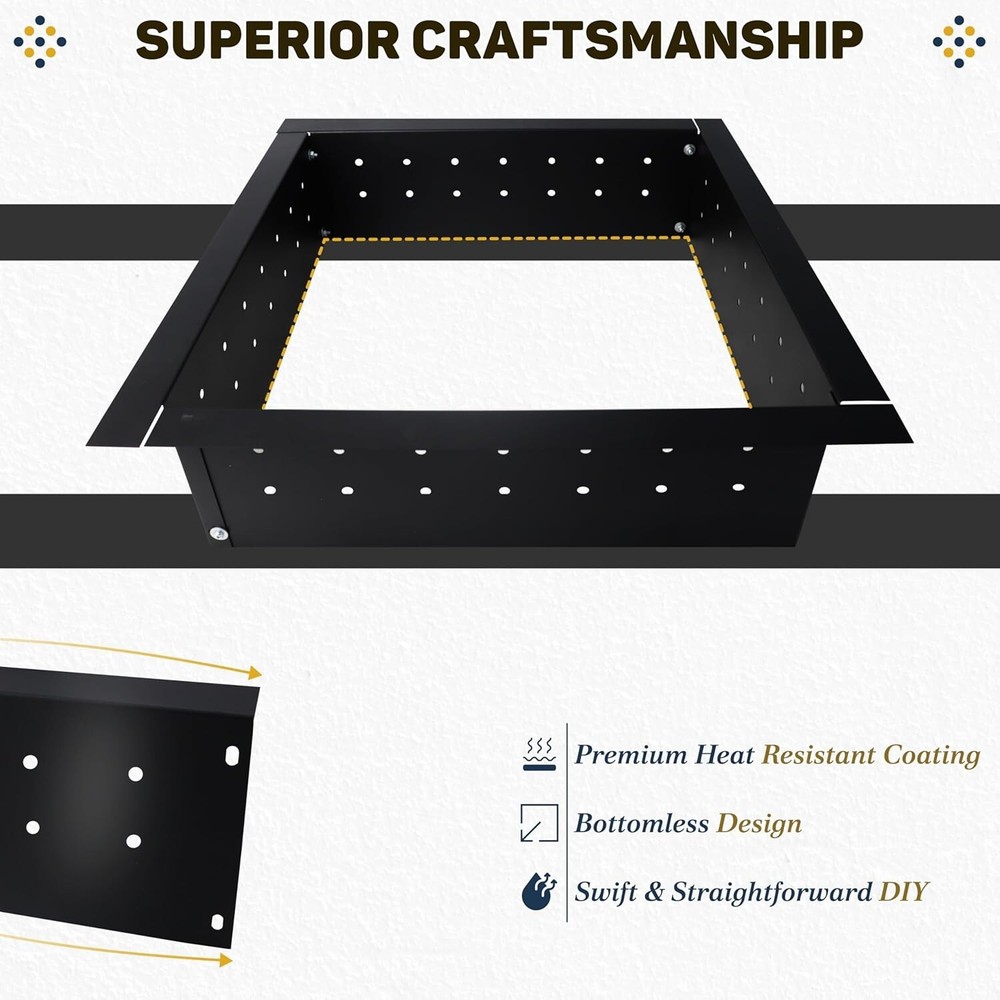 FEBTECH Smokeless Fire Pit Insert Square 29" OD & 25" ID with Air Vents