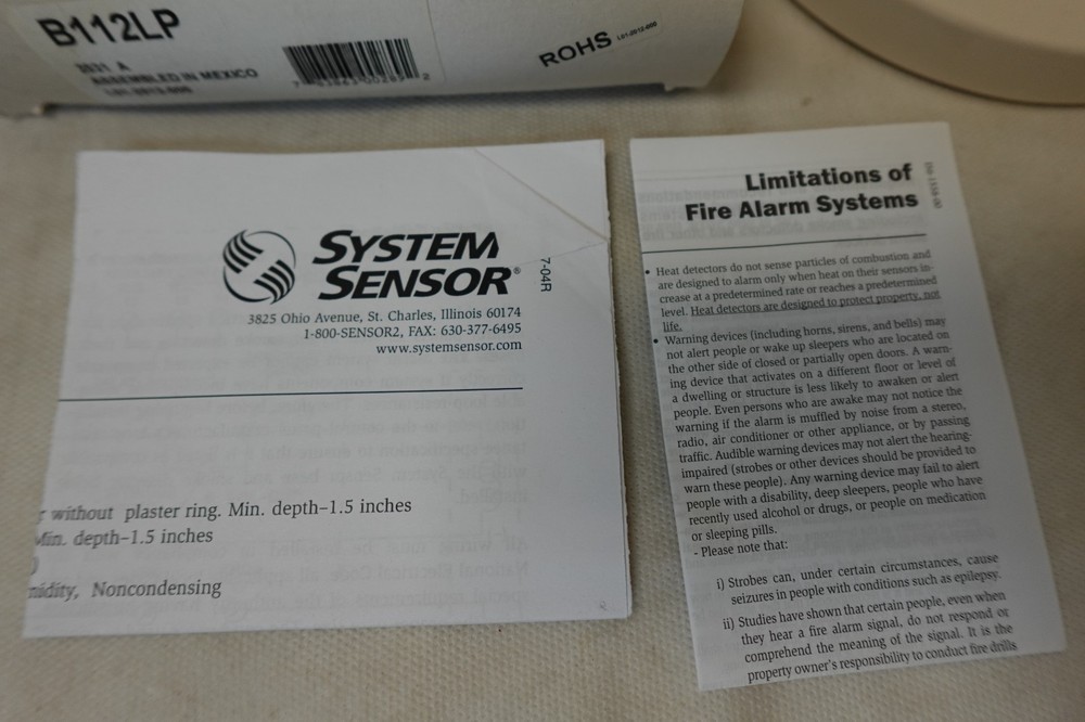 Smoke Detector Base, 6", 4 Wire W/Relay, 24 Volt. System Sensor Model #B112LP