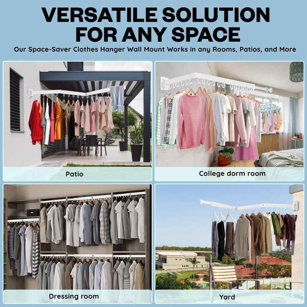 Wall Mounted Drying Rack, Space Saving Tri-Fold Retractable Clothes Racks
