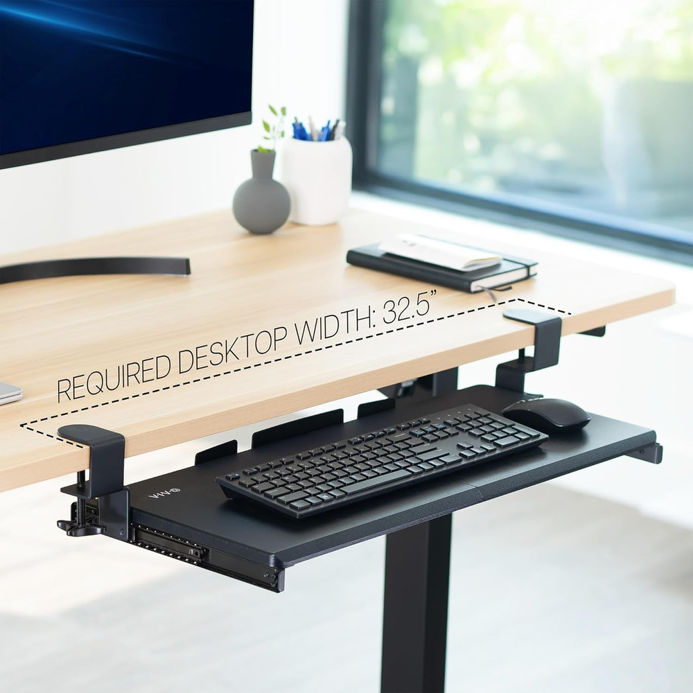 Large Keyboard Tray under Desk Pull Out with Extra Sturdy C Clamp Mount System,