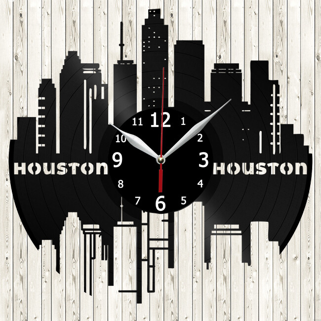 Houston Vinyl Record Wall Clock Decor Handmade 4519