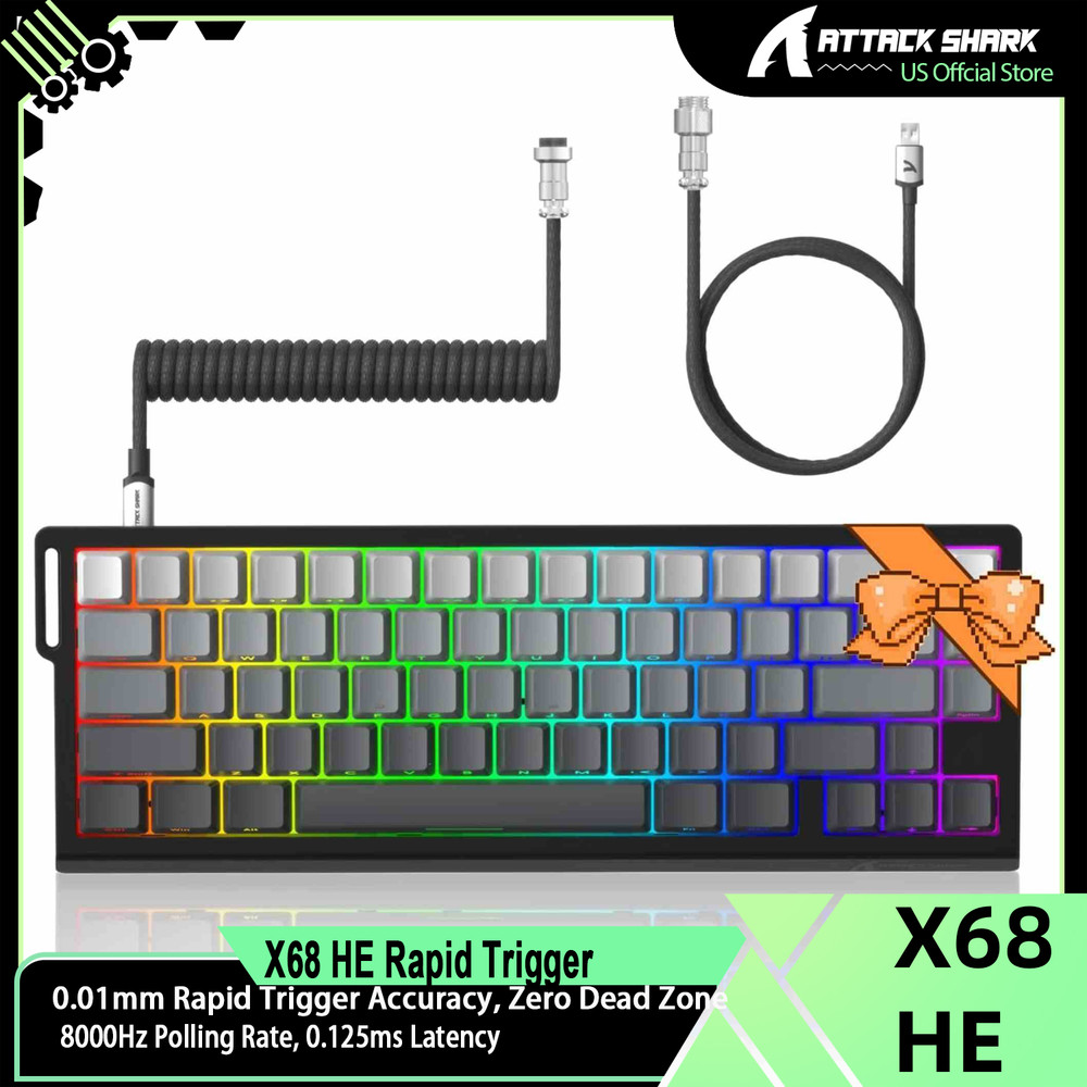 ATTACK SHARK X68 HE Rapid Trigger Keyboard Magnetic Switch with C01PRO  Cable