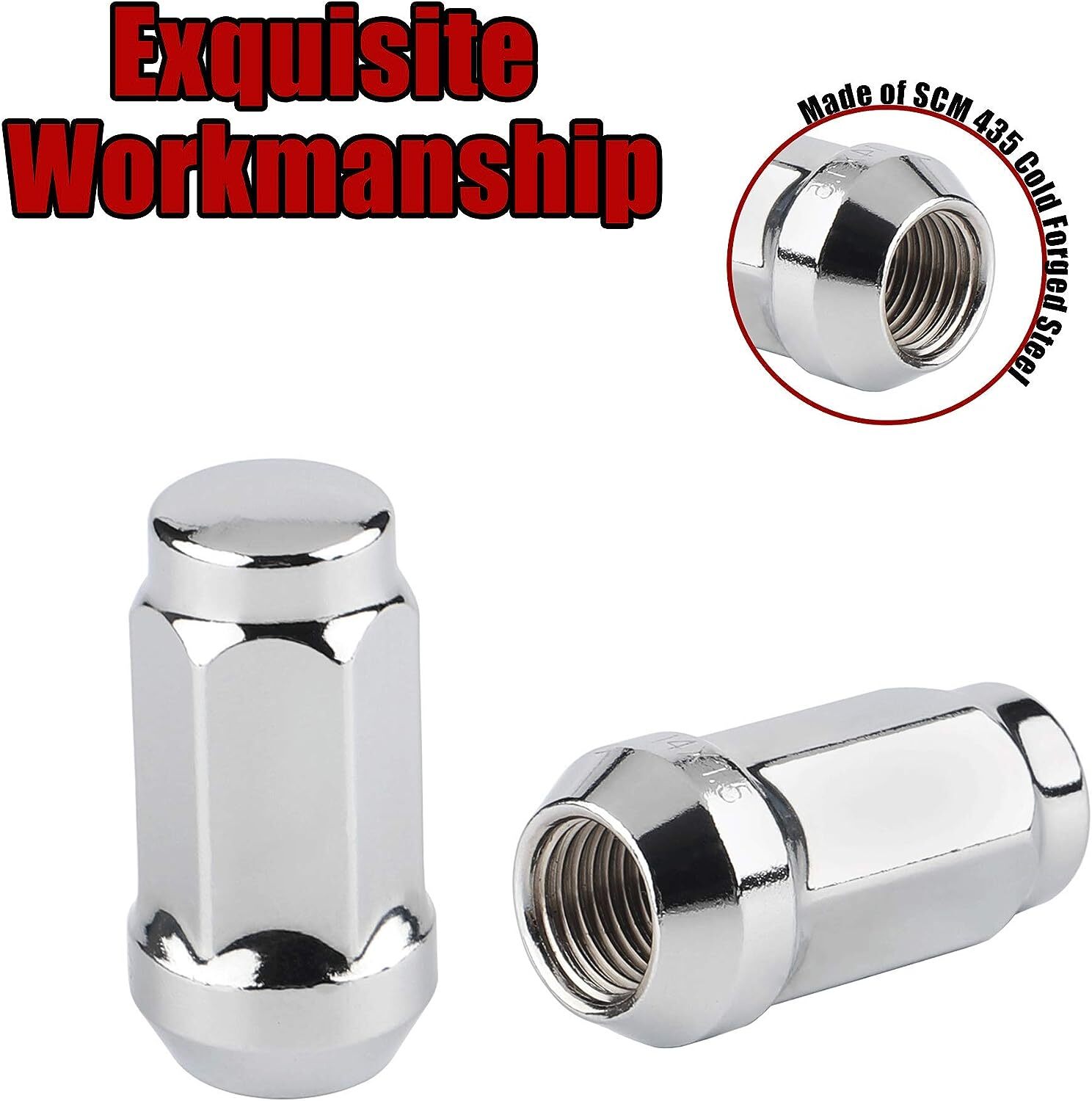 24 Chrome 14x1.5 Bulge Acorn Lug Nuts 1.78" For Chevy GMC Silverado Sierra 1500