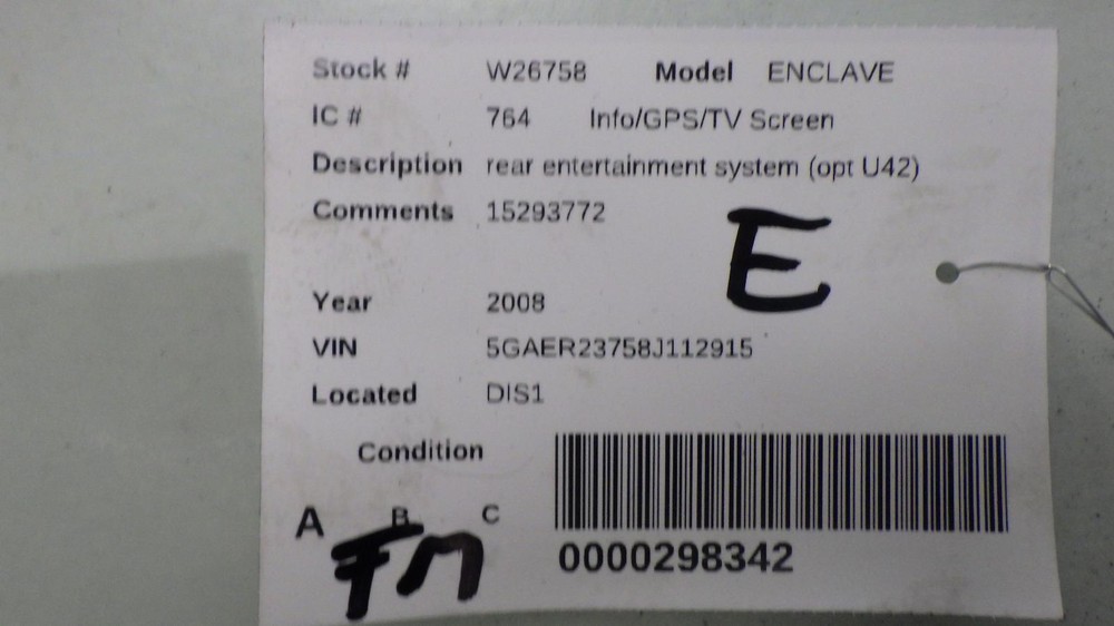 08 BUICK ENCLAVE Info Screen 15293772