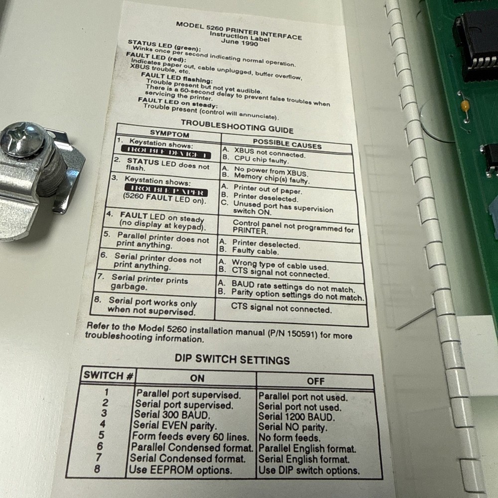 Silent Knight 5260 Printer Interface RS-232 DTE serial 12vdc xbus Coreo