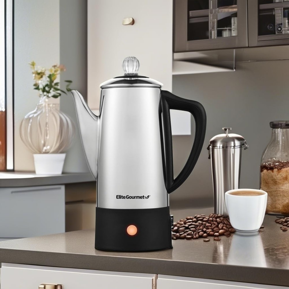 EC140 Electric 6-Cup Coffee Percolator with Keep Warm, Clear Brew Progress Kn...