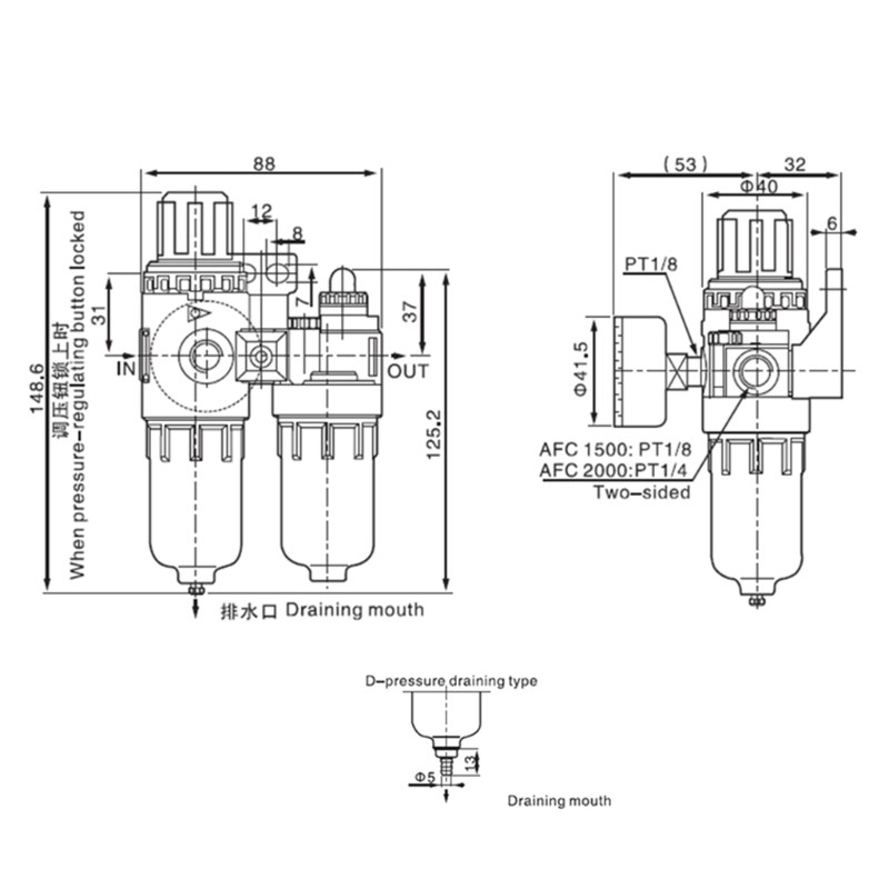 PT1/4 Filter Water Oil Separator Maintenance Unit Compressed Air Regulator