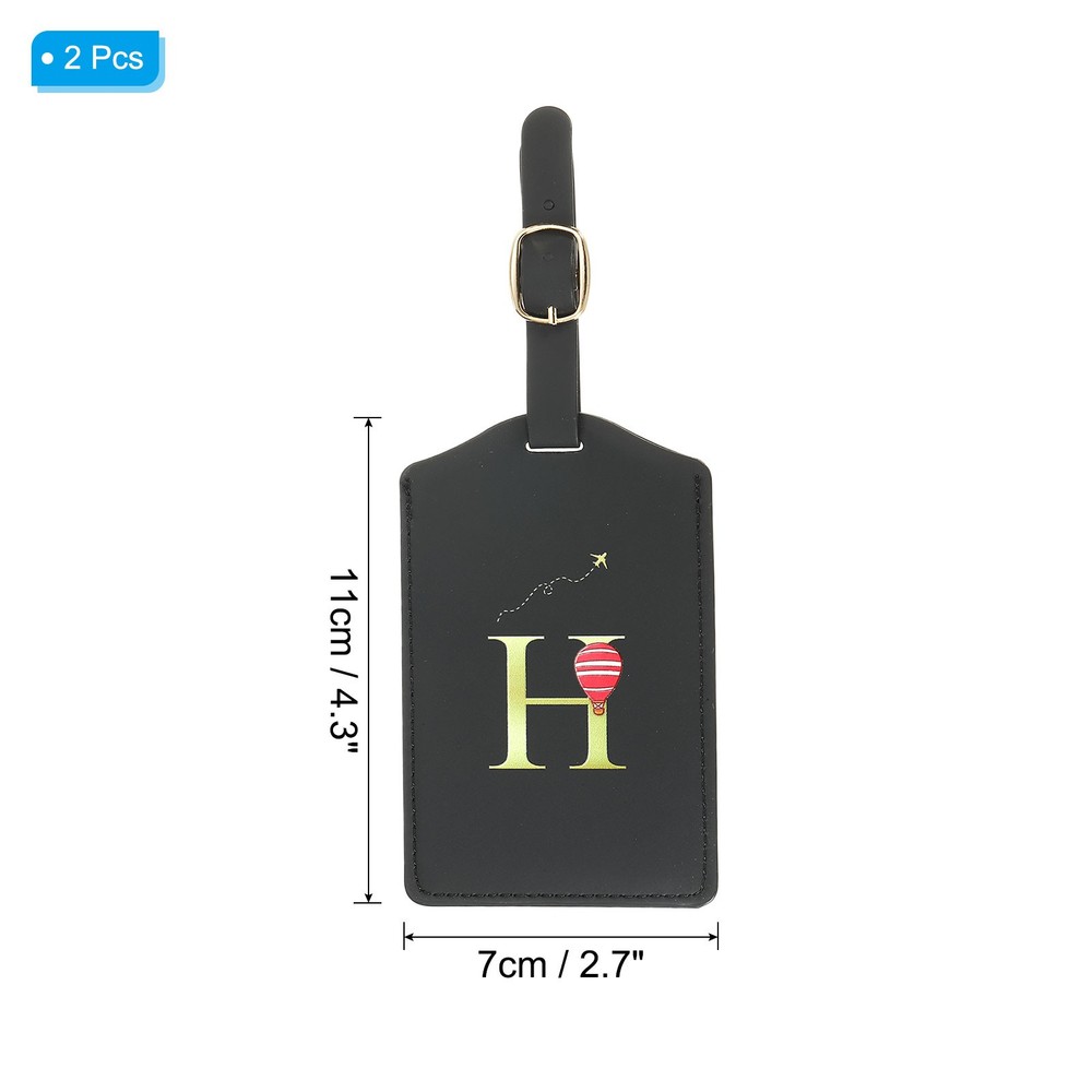 2 Pack Initial Luggage Tags, Letter PU Leather Suitcases Tags, Black (H)