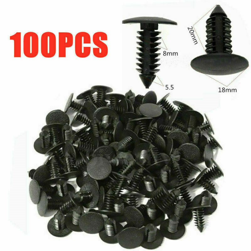 100x 8mm Bumper Clips Auto Car Hole Plastic Rivets Fastener Fender Push Trim Pin