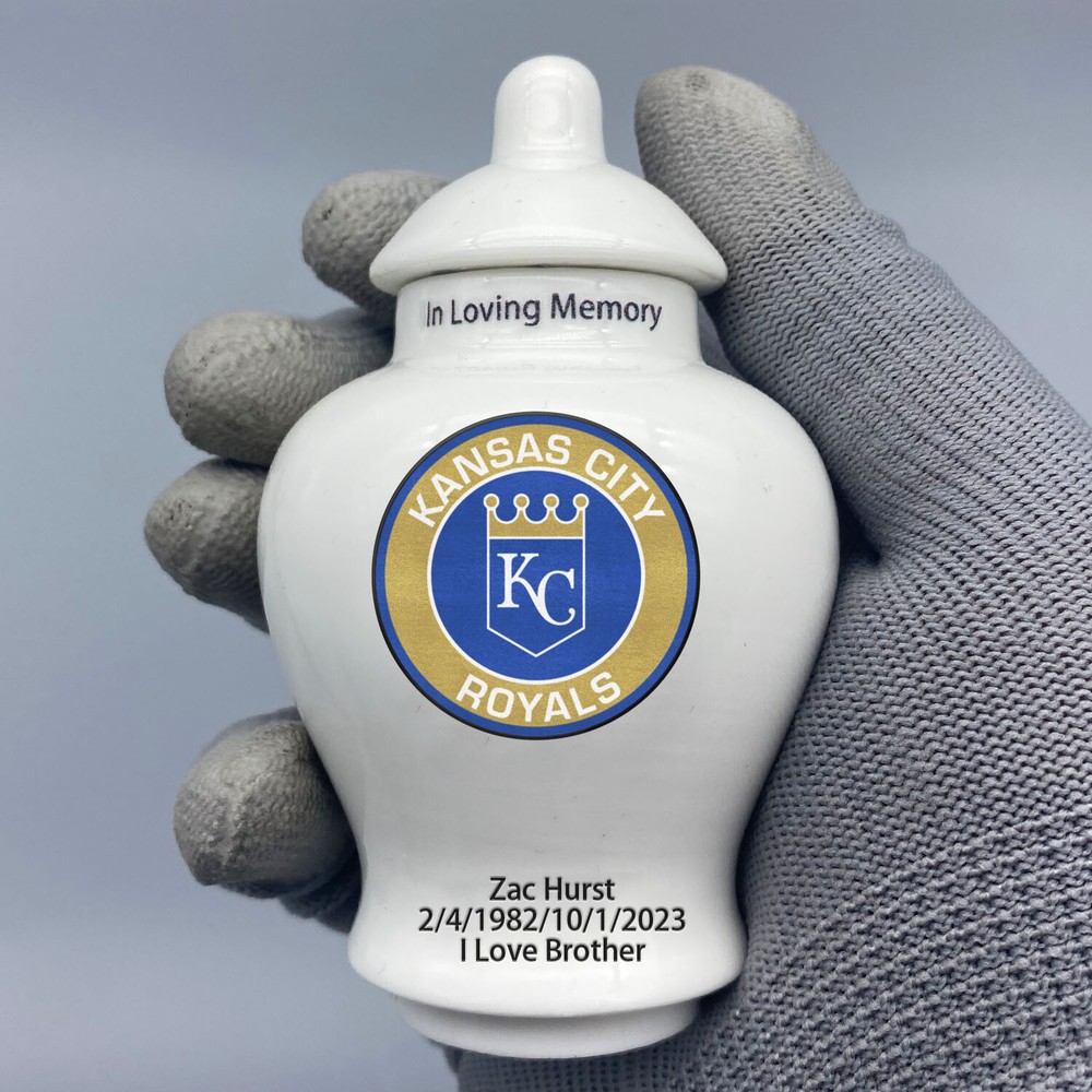 Ceramic Mini Urn for Kansas City Royals Baseball Theme, Custom Text