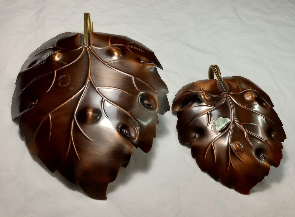 Large and Small matching CopperCraft Guild Leaf Tray dish brass ring handle