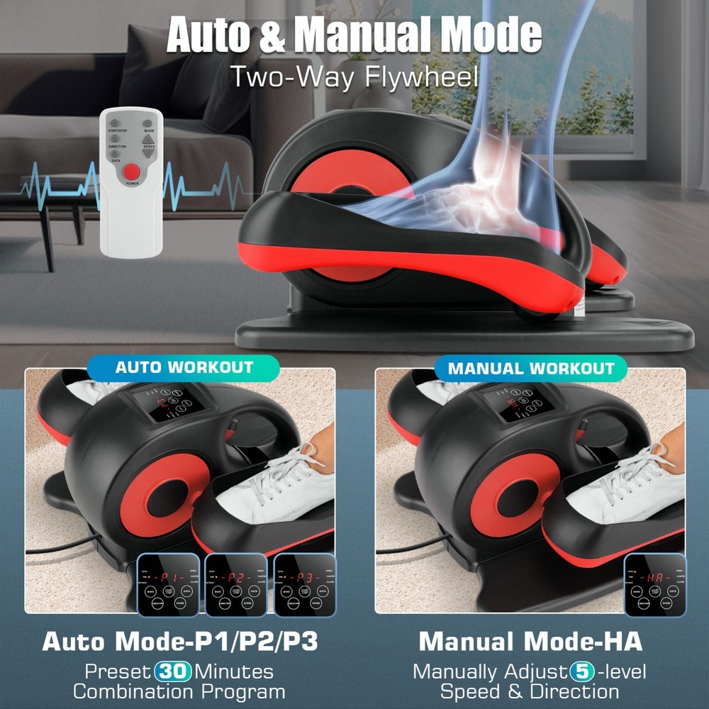 Under Desk Elliptical Pedal Exerciser Seated Elliptical Machine w/Remote & LCD^^