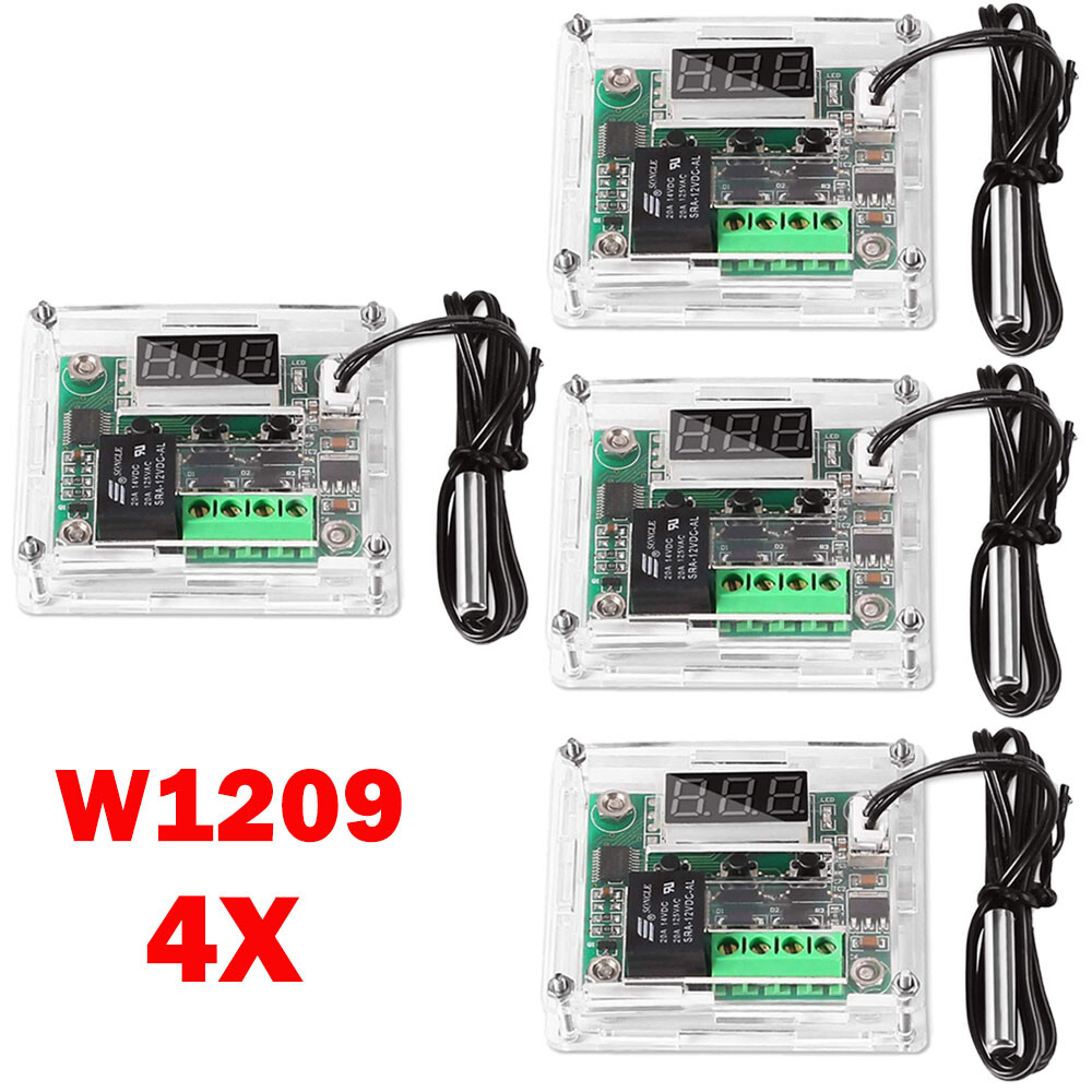 4x W1209 DC12V Digital Thermostat Temperature Control Switch Sensor With Case