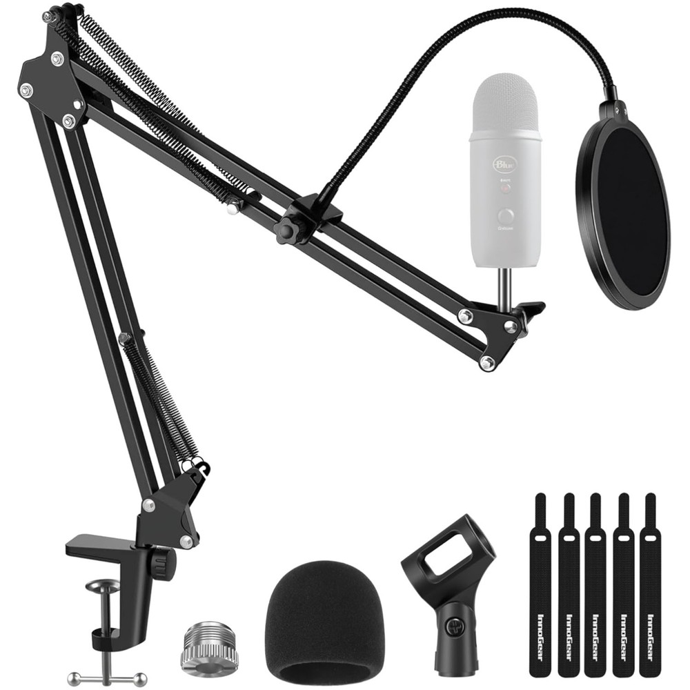 Universal Heavy Duty Microphone Stand & Dual Layer Pop Filter Set, Large