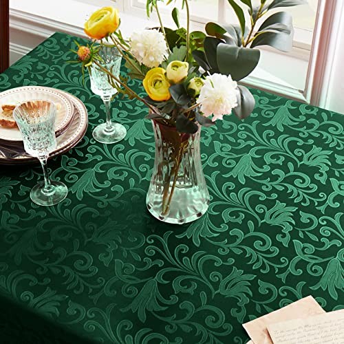 Damask Rectangle Tablecloth, Luxury Jacquard 84" x 60" (Rectangular) Green