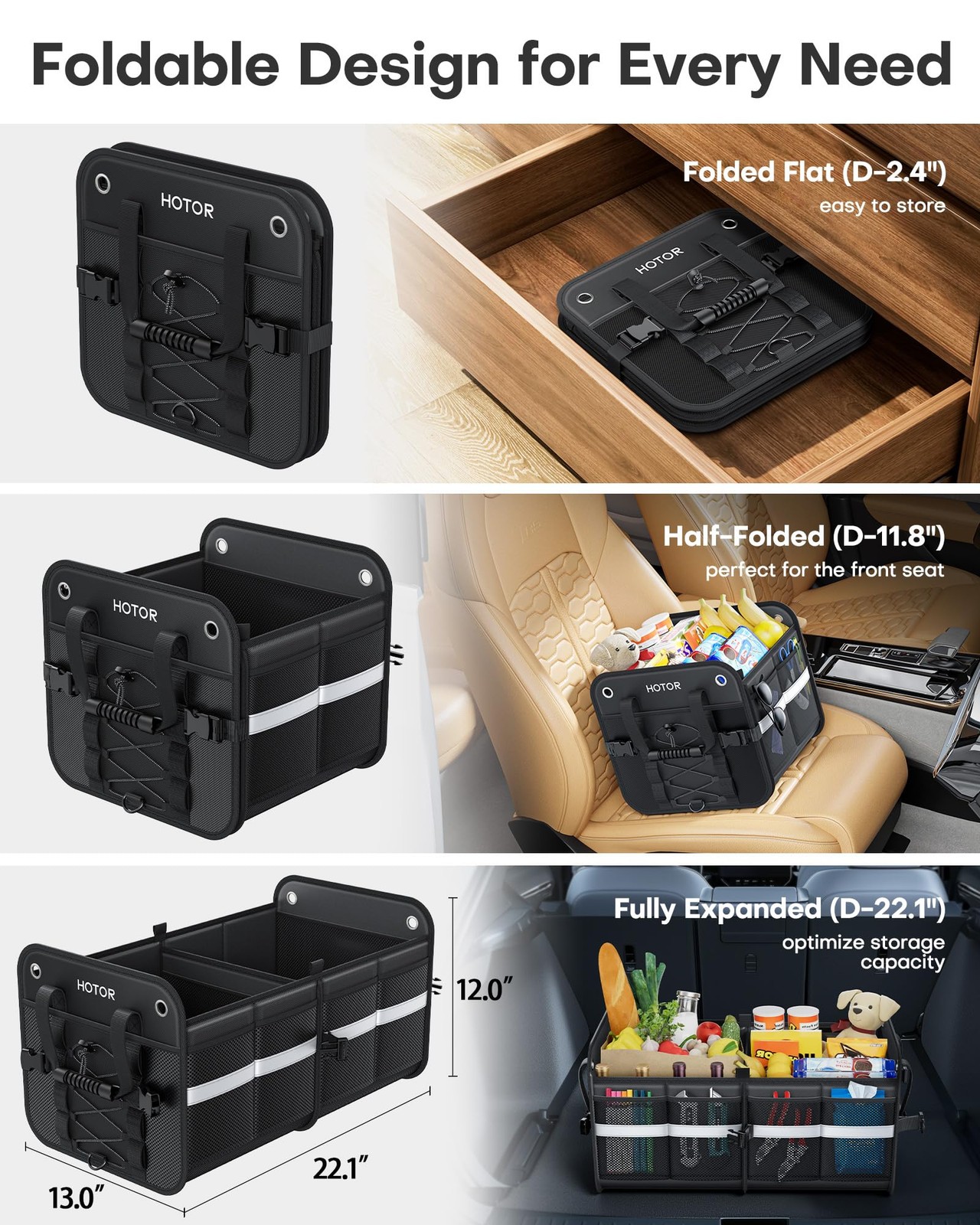 Car Trunk Organizer – Collapsible Storage Box for SUV, Truck, Van, Sedan