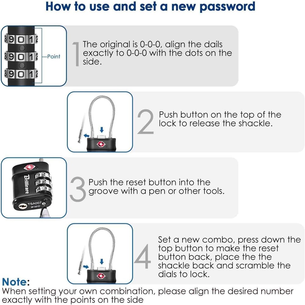 4-Pack TSA Approved Locks: Waterproof 3-Digit Travel Cable Locks for Security