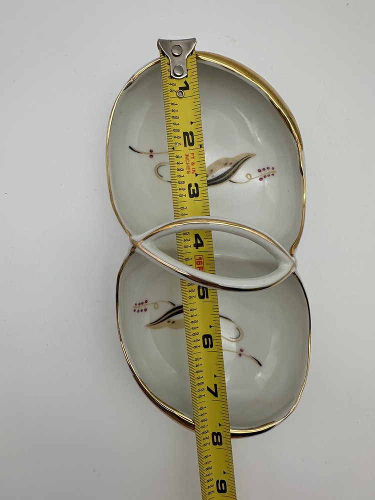 MCM Divided Serving Dish Candy/Nut Dish With Handle And Gold Trim