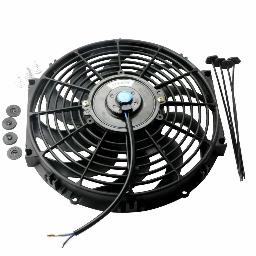 2PCS 12in Universal Engine Cooling Fan Slim Pull Push Radiator 12V W/ Mount Set
