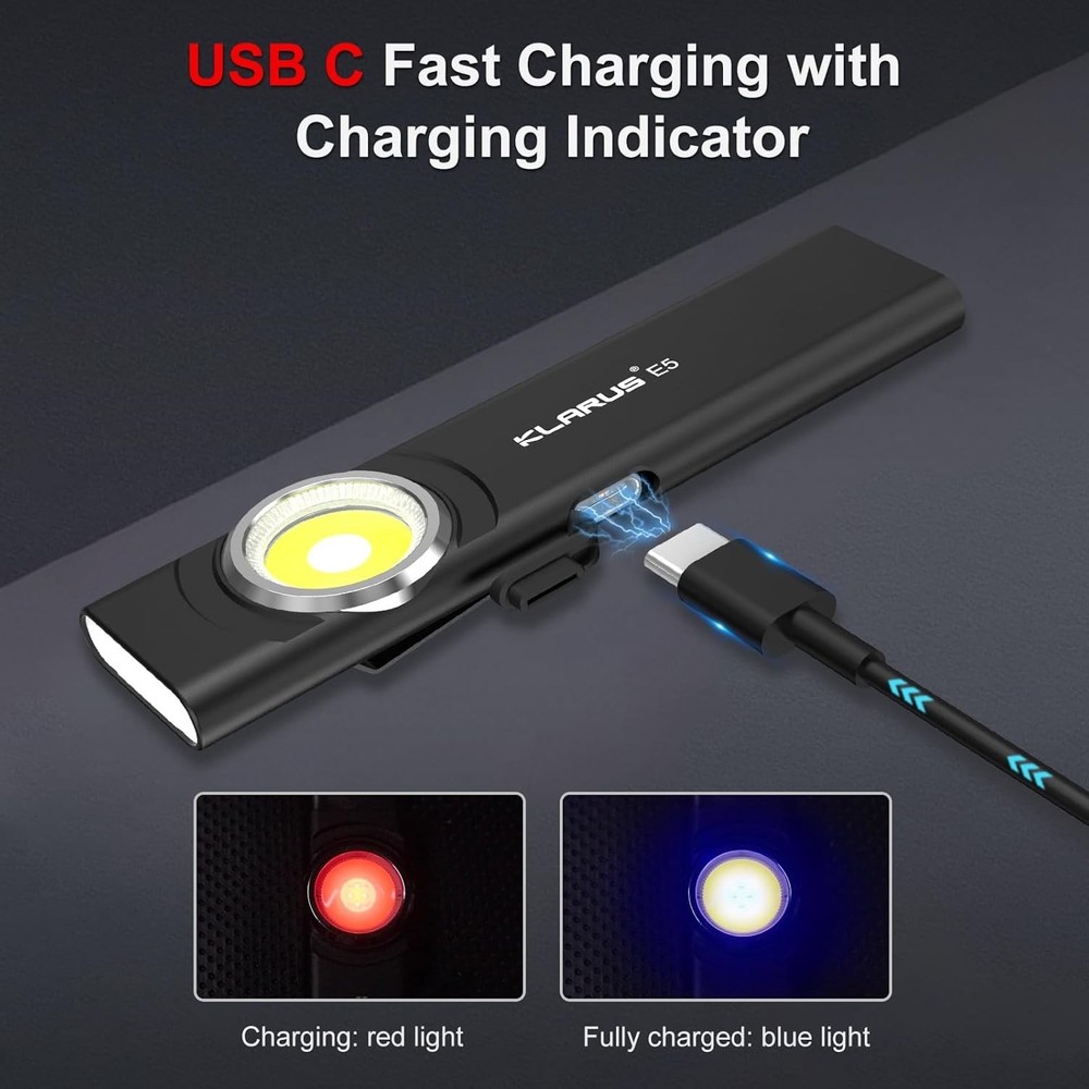 klarus E5 Pocket Flashlight, Rechargeable EDC Flashlight, Super Slim 4.2x1x0.3in