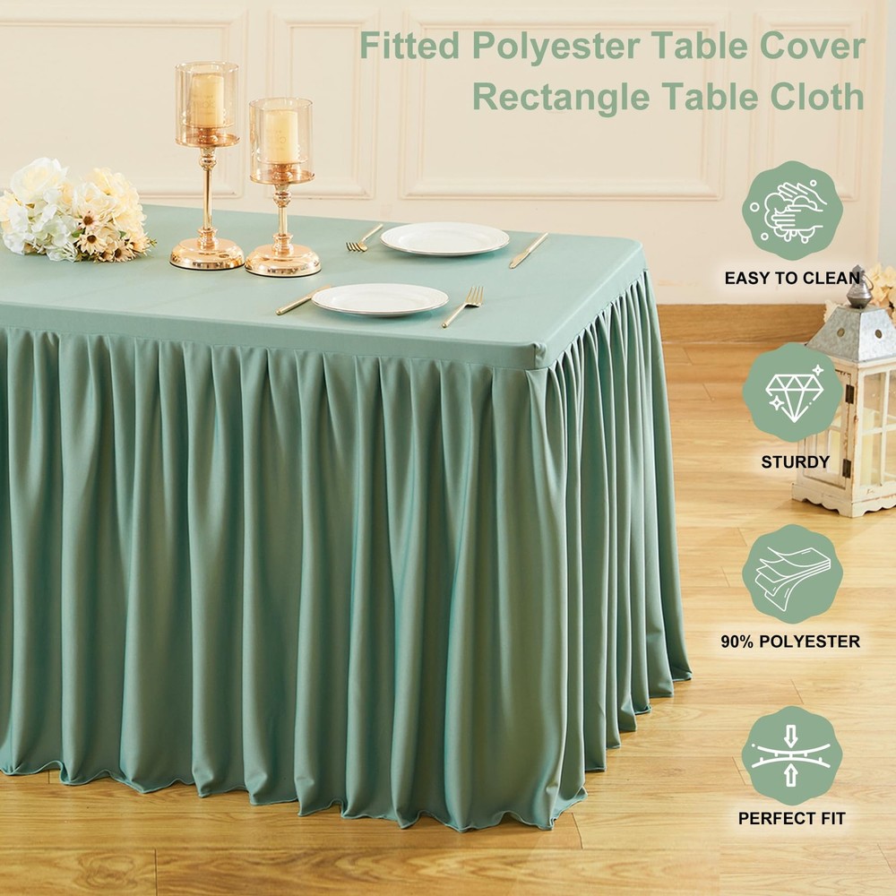 2 Pack Sage Green Rectangle Table Clothes for 6 Foot Tables, Polyester Fitted...