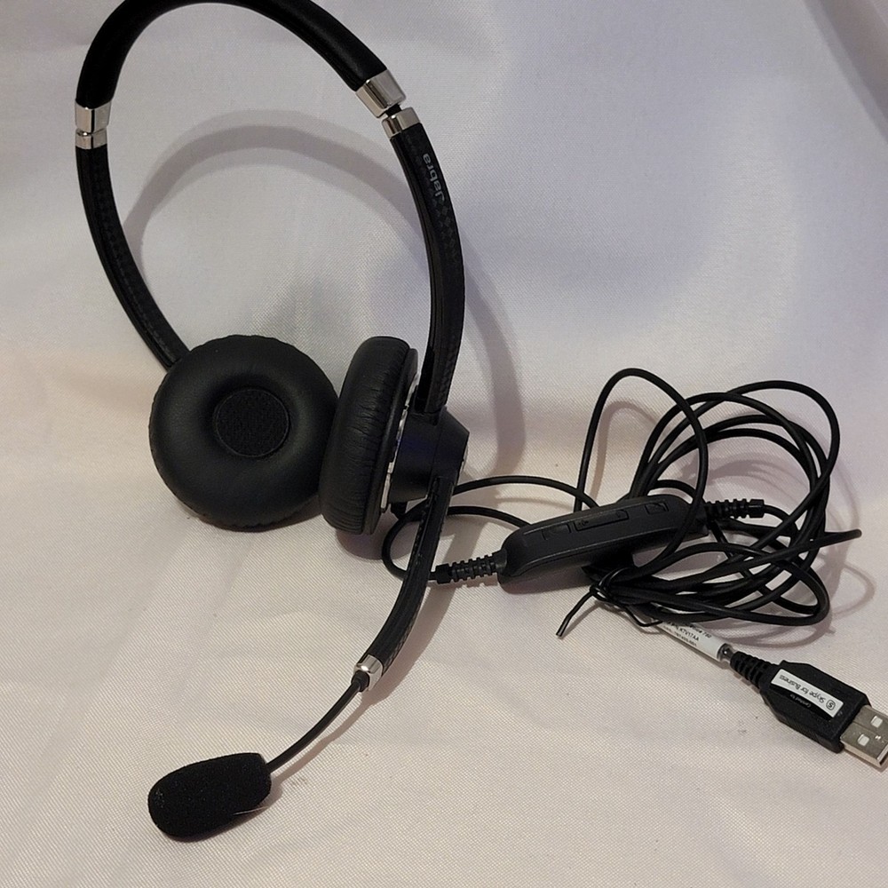 USB Wired Headset Boom Mic On-Ear Inline Controls Black PC Call Center USB Plug