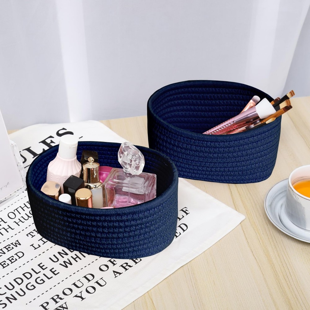 ABenkle 【2 Pack】 Small Woven Baskets, Tiny Oval Shallow Storage Baskets, Mini...