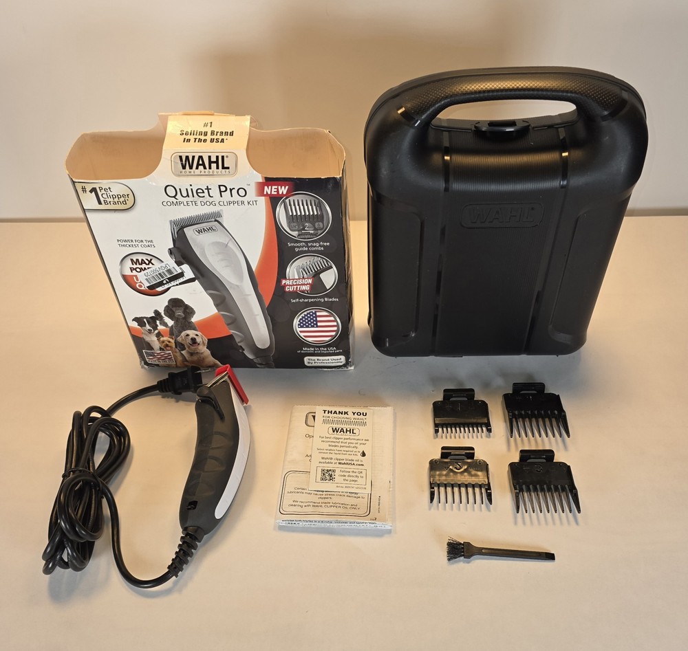 Wahl Quiet Pro Complete Dog Clipper Kit multiple size guide combs + instructions