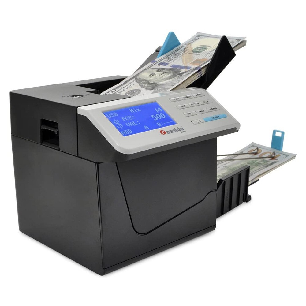Cassida Cube Mixed Bill Counter, Small Portable Compact Denomination Bill Reader