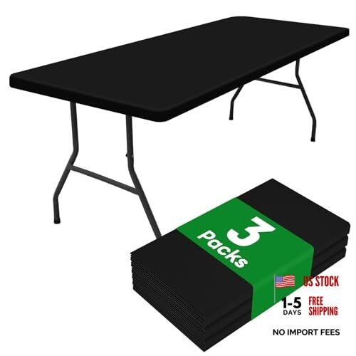Pack Rectangle Table Cloth, Elastic Fitted 72" x 30" (Rectangular) 3 Black