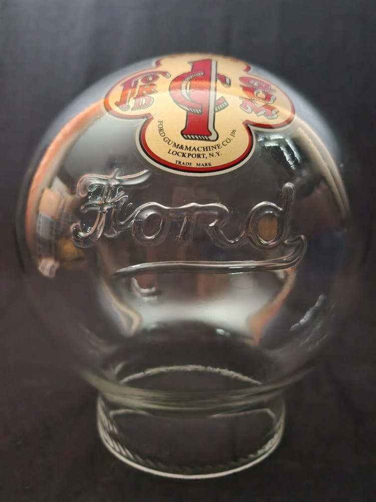 FORD "SCRIPT" EMBOSSED HAND BLOWN GUMBALL GLOBE, WITH DECAL - ON SALE !!