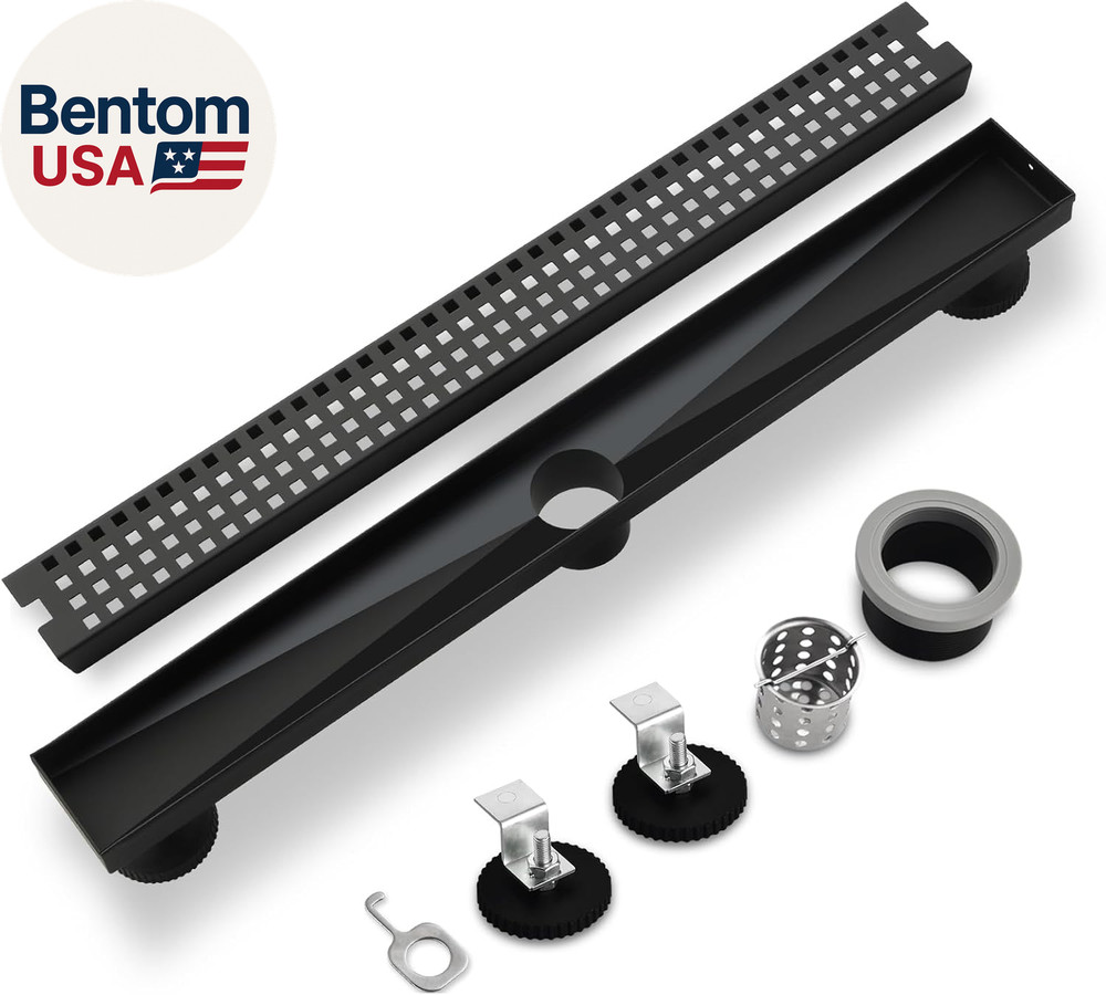 12 Inch Linear Shower Drain - Matte Black 304 Stainless Steel Rectangular Floor