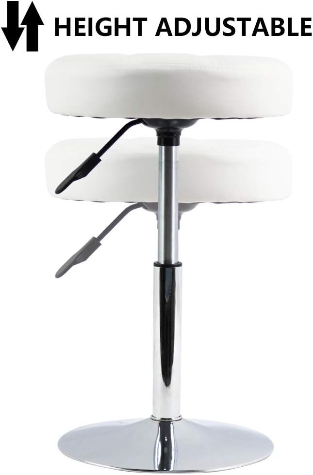 Adjustable Swivel Barstool White PU Leather 32cm Diameter 220lbs Maximum Load