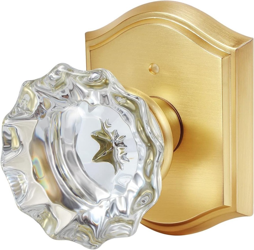 Premium Glass Door Knobs, Bathroom Bedroom Door Knobs with Lock, Privacy Gold Do