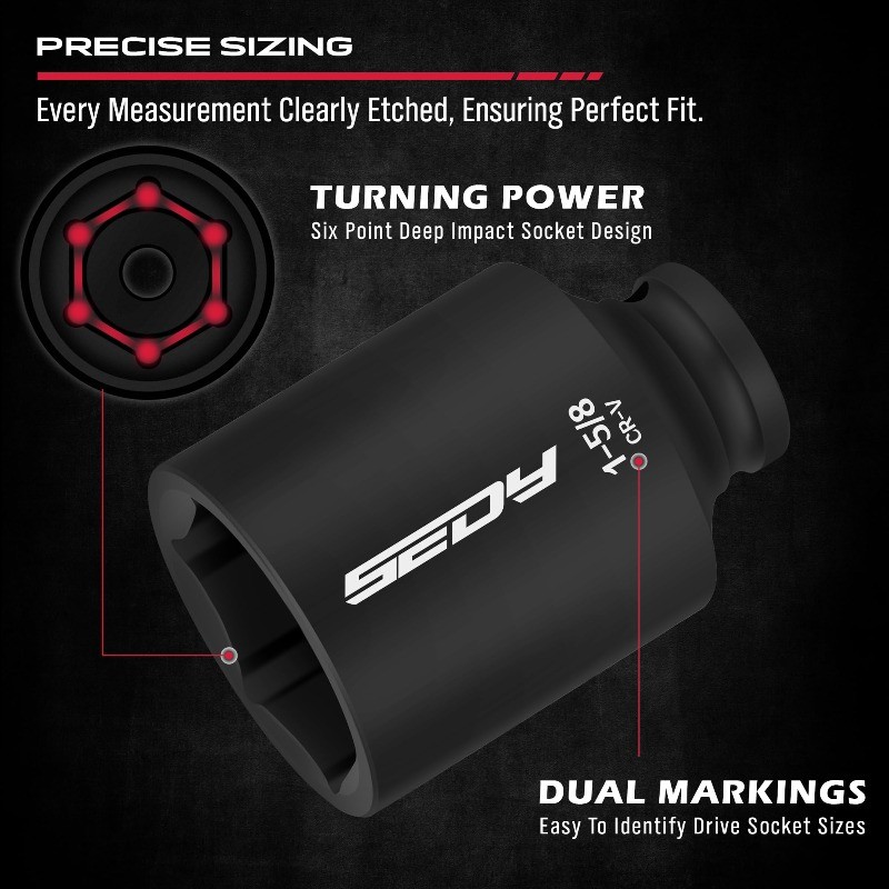 SAE Deep Impact Socket Set 8-Pc, 1/2" Drive, Large Sockets for Axle Nuts