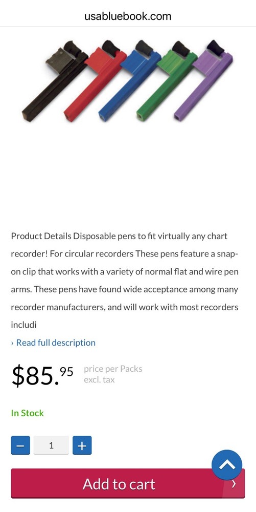 Universal Chart Recorder Pen Compatible With Most Circular Recorders 0.60”, Red