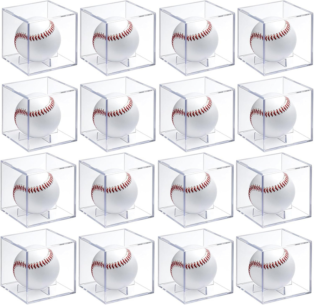 16 Pack UV Protected Acrylic Boxes for Display,Clear Display Case Baseball Cube