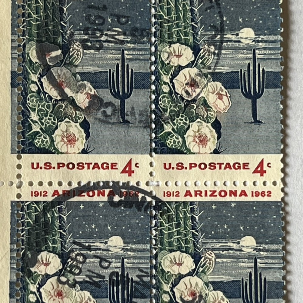 ERROR 1962 U.S. 4C STAMP #1192 BLOCK WITH MISPERF ON LEFT MARGIN