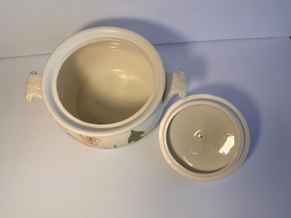 Ceramic Bean Pot Casserole with Dandelion Design - Studio Hand Painted & Signed