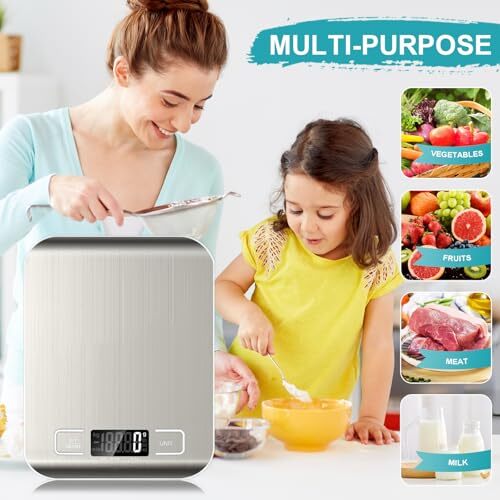 Food Scale, 11lb Kitchen Scale with 6 Units Tare Function & LCD Display, Silver