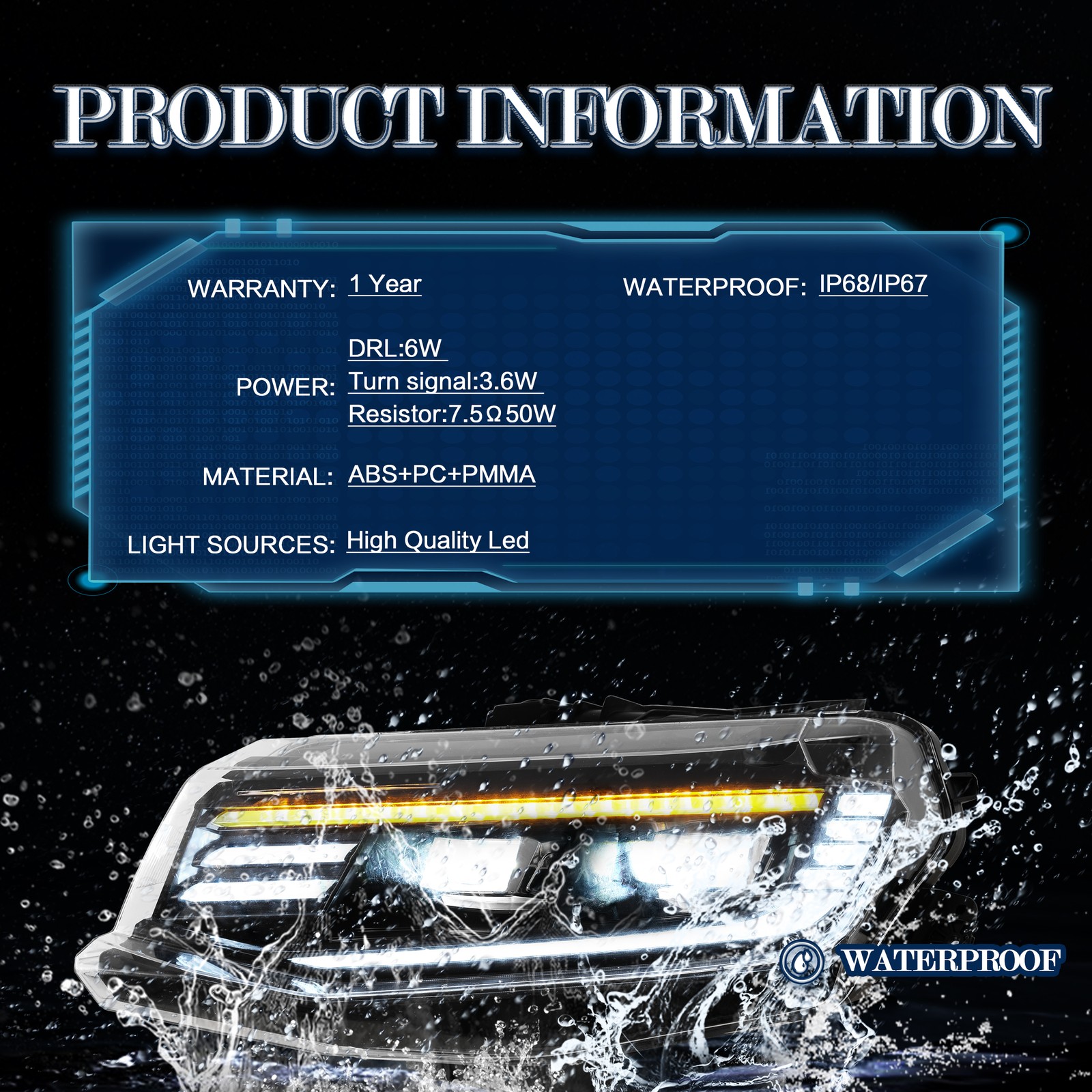 VLAND LED Headlights For 2016-2018 Chevrolet Camaro W/Sequential & Animation