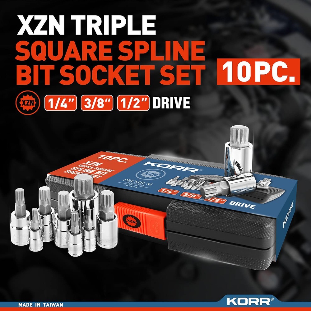 KORR Tools KSS009 10pc XZN Triple Square Spline Bit Socket Set
