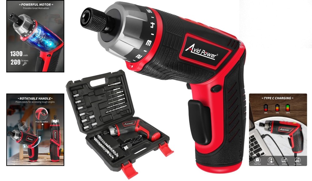 Efficient 4V Rechargeable Cordless Screwdriver with 44 Accessories & LED Light