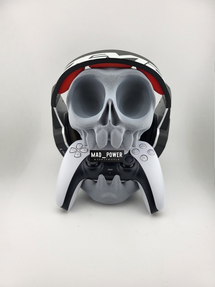 PS5 Controller Stand and headset Holder Unique 3D Printed Skull- Gaming Display