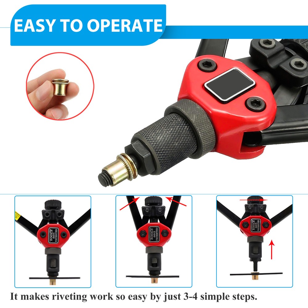 1510PC Rivet Nut Gun Kit Rivnut Setting Tools Nut Setter Tool Hand Blind Riveter
