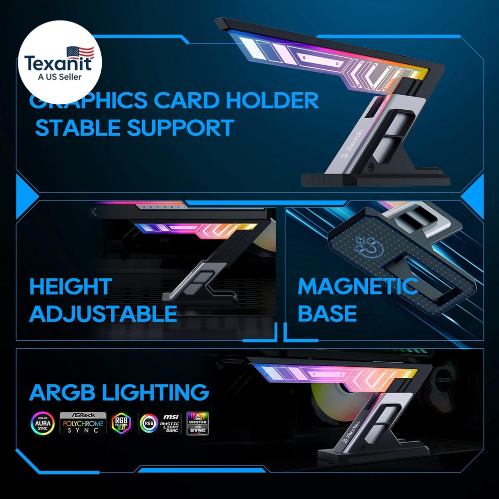 ARGB GPU Support Bracket，Horizontal GPU Anti-Sag Support Bracket 5V 3Pin Univers