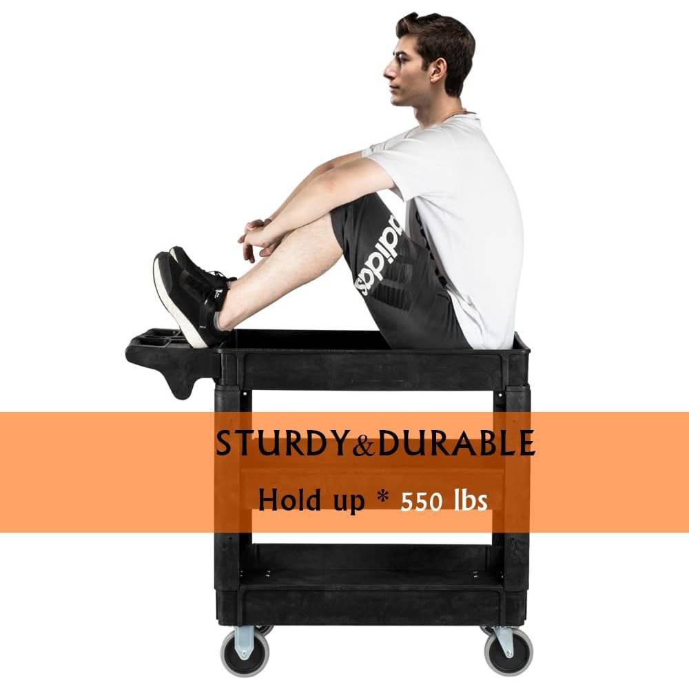 Plastic Service Utility Cart Support 550lbs Capacity Ergonomic Handle for Garage