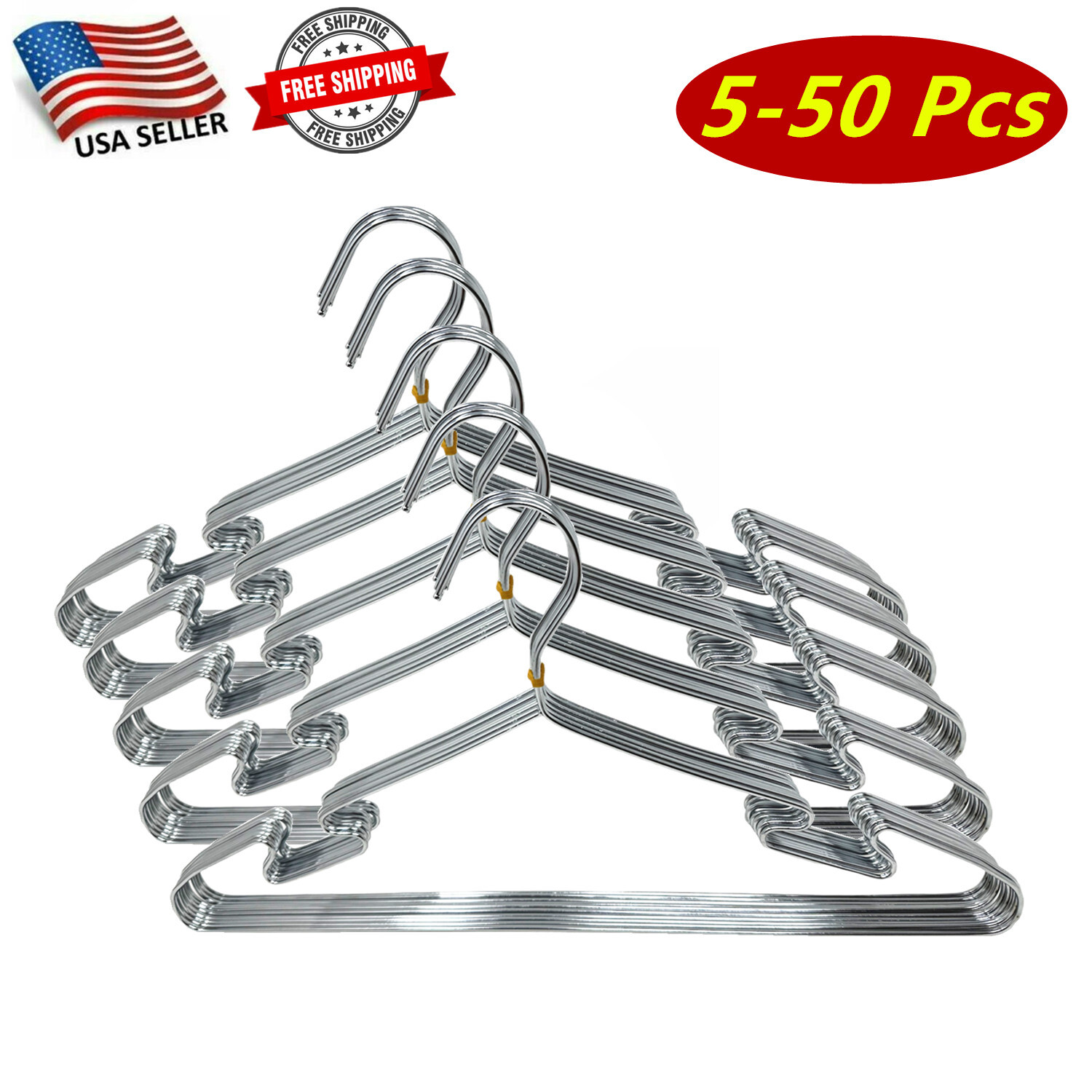 5-50 Pcs of Stainless Steel Wire Coat Hangers Strong Heavy Duty Clothes Hangers