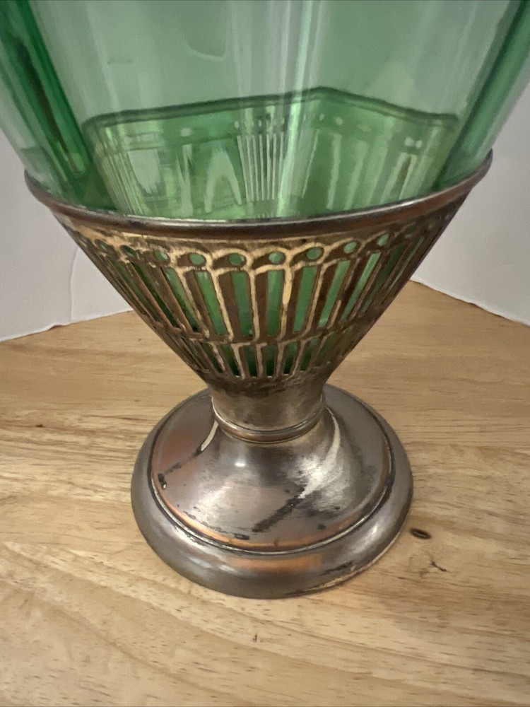 Cresent silver triple plate silver & Green glass pitcher.