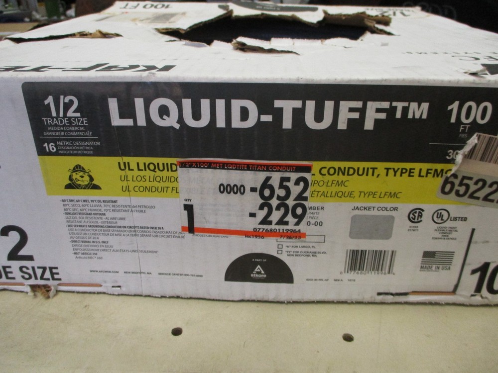 AFC Cable 652229 New, Open Box 1/2" UIT Type LFMC Est 50 ft